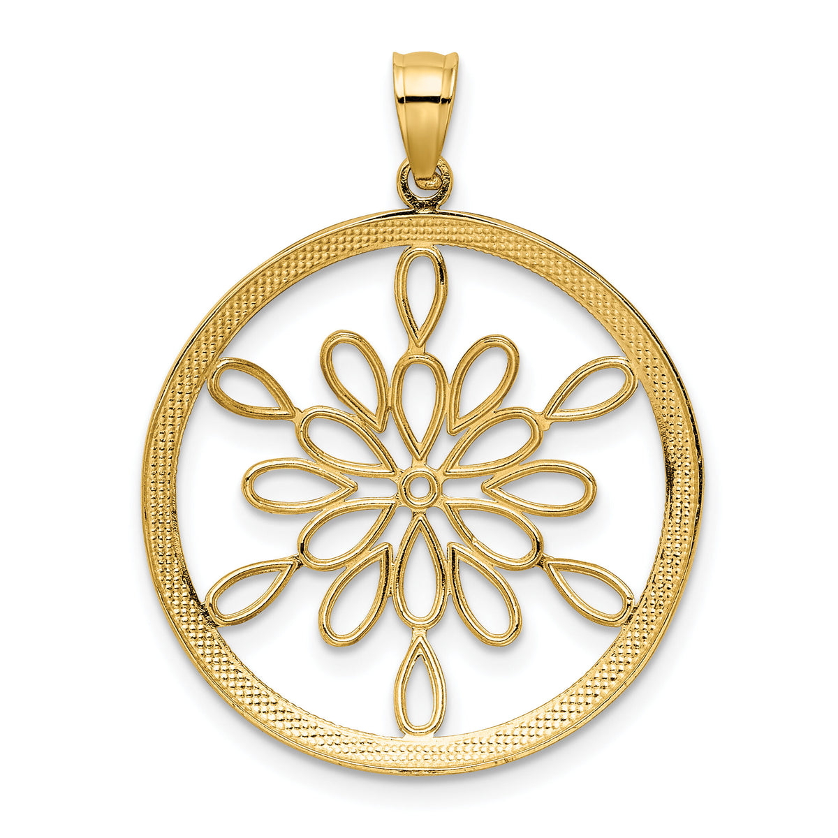 14K w/Rhodium D/C Circle Snowflake Charm-K9380