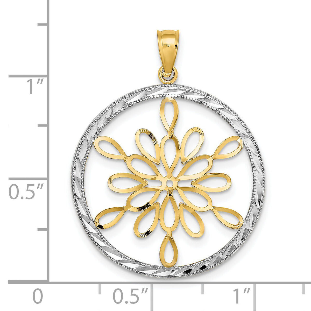 14K w/Rhodium D/C Circle Snowflake Charm-K9380