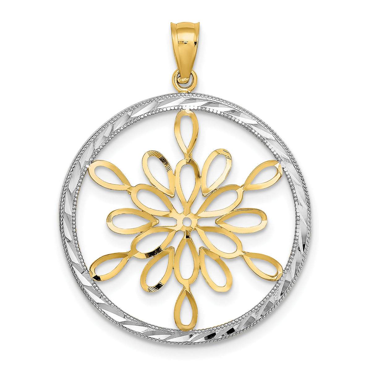 14K w/Rhodium D/C Circle Snowflake Charm-K9380