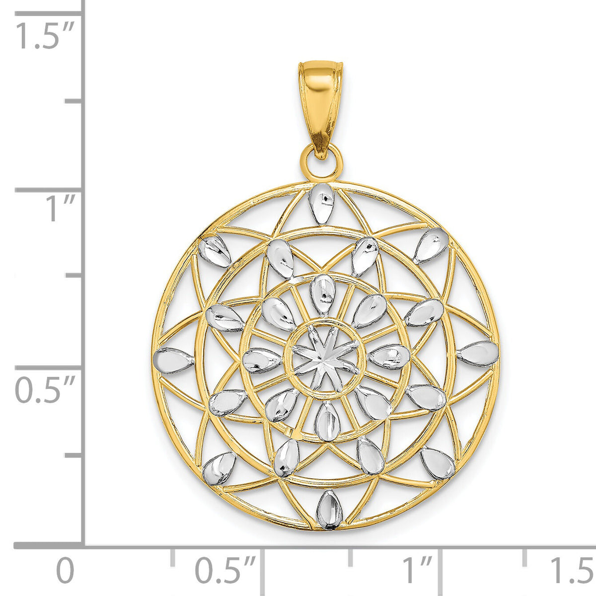 14K w/White Rhodium Cut-Out Diamond-cut Charm-K9381