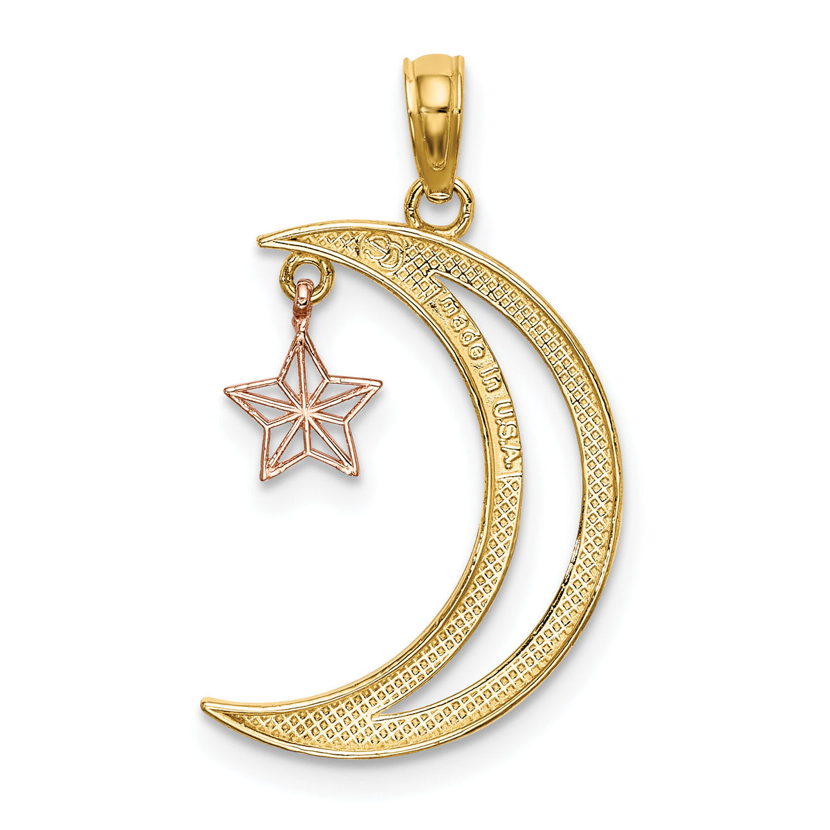 14k Two-tone w/White Rhodium Moon w/Star Moveable Charm-K9382