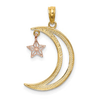 14k Two-tone w/White Rhodium Moon w/Star Moveable Charm-K9382