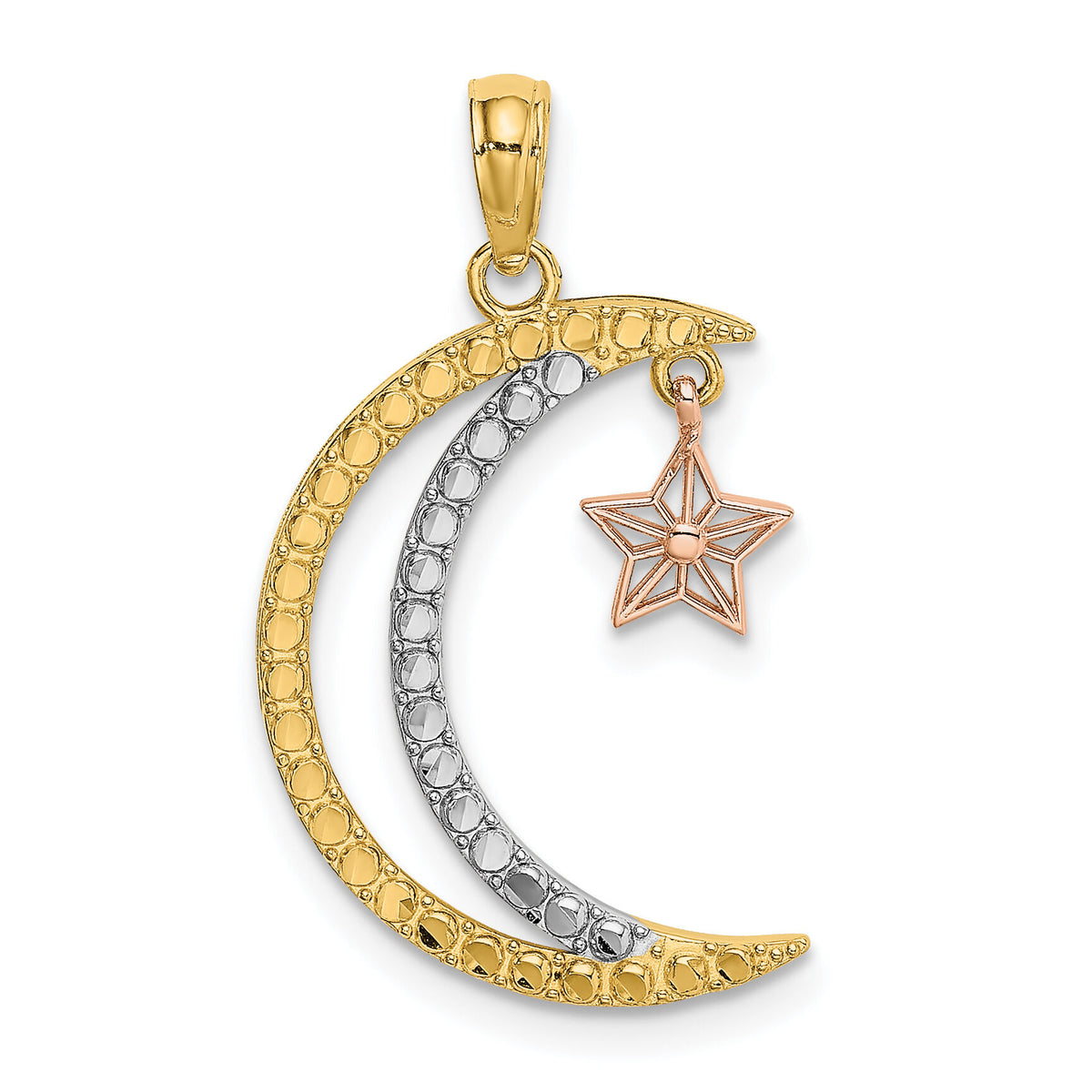 14k Two-tone w/White Rhodium Moon w/Star Moveable Charm-K9382