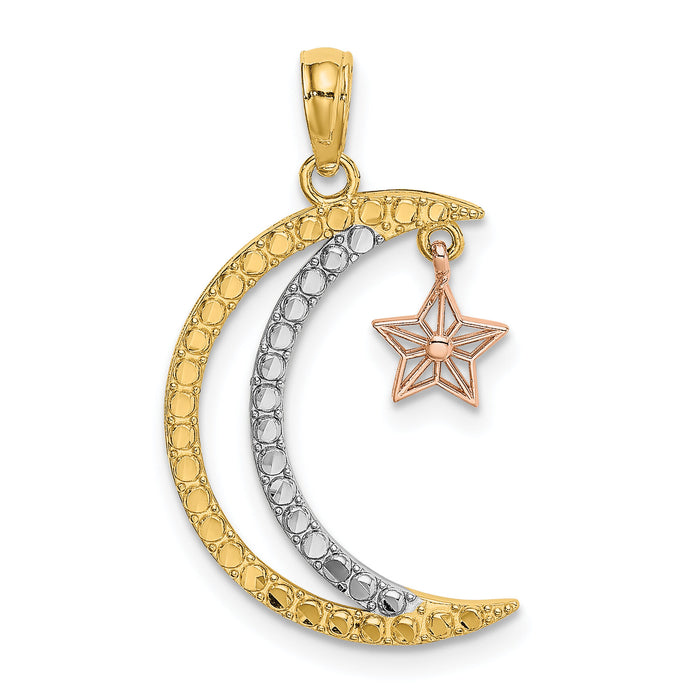 14k Two-tone w/White Rhodium Moon w/Star Moveable Charm-K9382