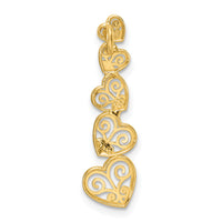 14K Two-tone Polished Filigree Vertical Hearts Chain Slide-K9383