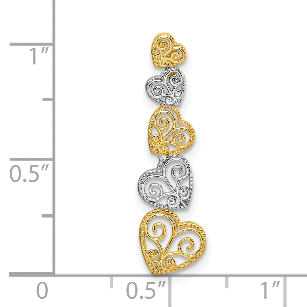 14K Two-tone Polished Filigree Vertical Hearts Chain Slide-K9383