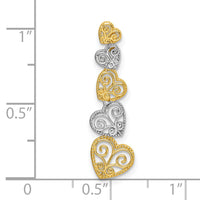 14K Two-tone Polished Filigree Vertical Hearts Chain Slide-K9383