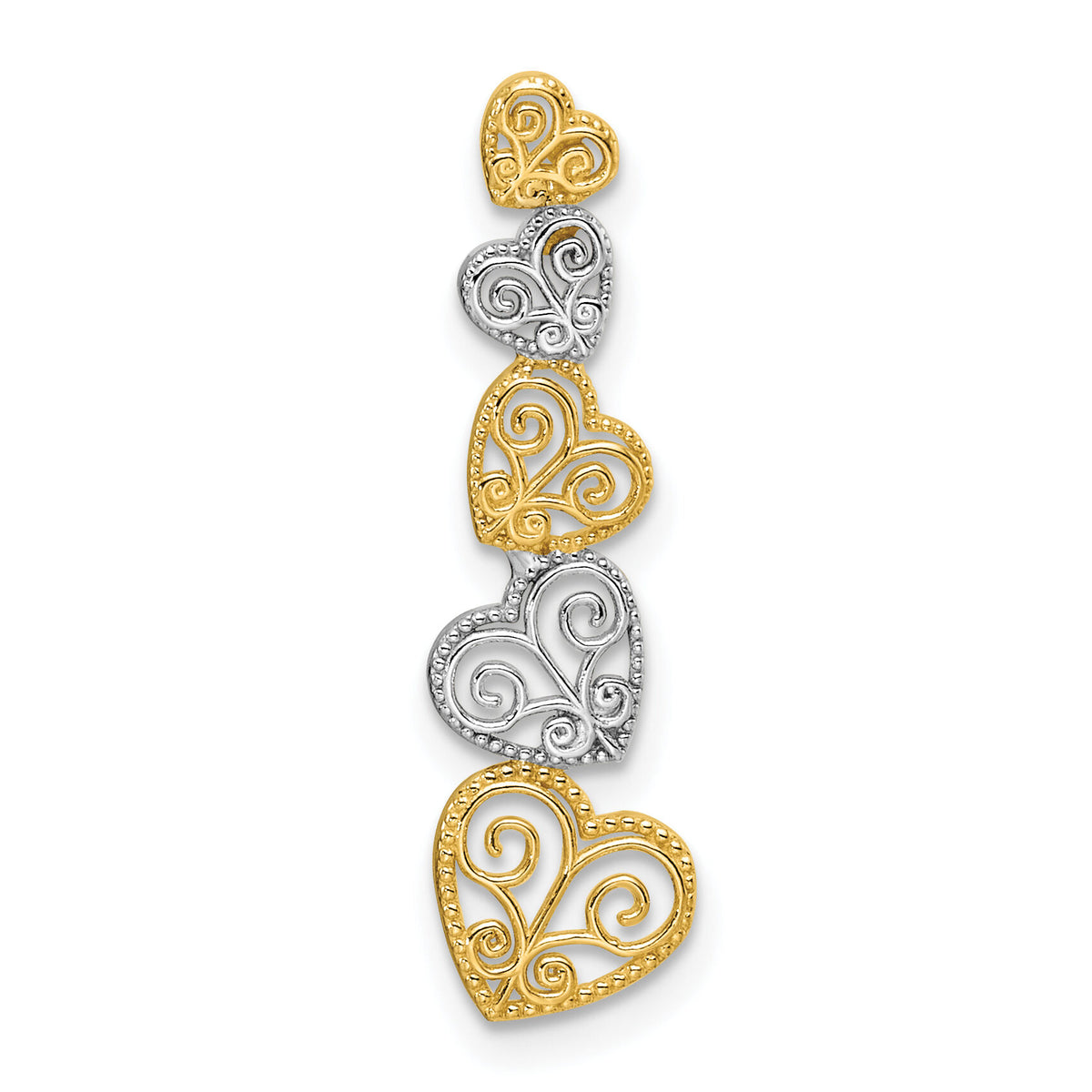 14K Two-tone Polished Filigree Vertical Hearts Chain Slide-K9383