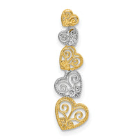 14K Two-tone Polished Filigree Vertical Hearts Chain Slide-K9383