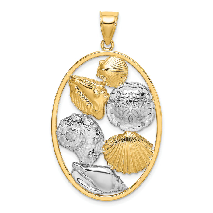 14k with White Rhodium Shell Cluster In Oval Frame Charm-K9385