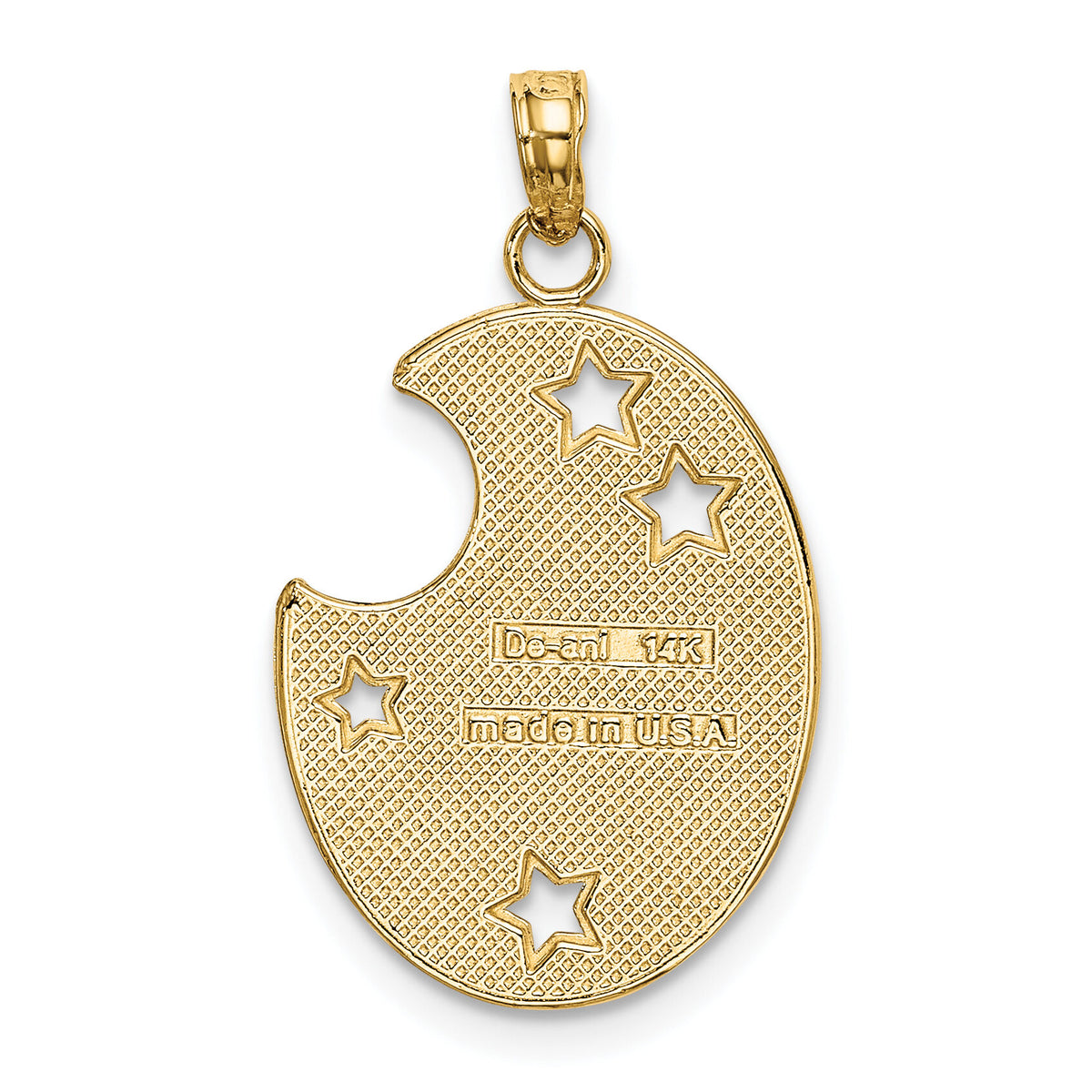 14k w/ Rhodium WISH DREAM BELIEVE Moon and Stars Charm-K9386