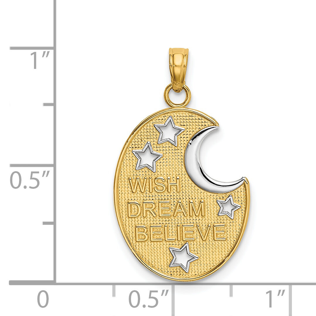 14k w/ Rhodium WISH DREAM BELIEVE Moon and Stars Charm-K9386