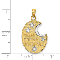 14k w/ Rhodium WISH DREAM BELIEVE Moon and Stars Charm-K9386