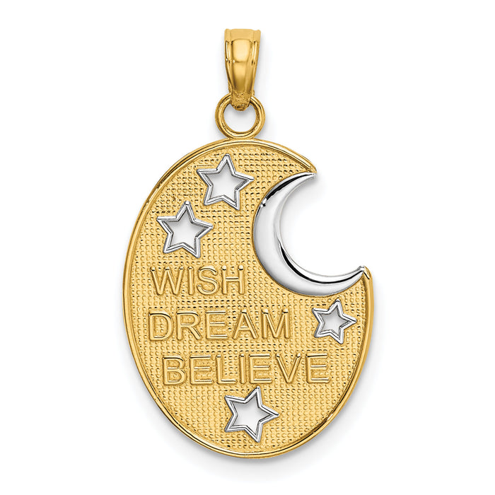 14k w/ Rhodium WISH DREAM BELIEVE Moon and Stars Charm-K9386