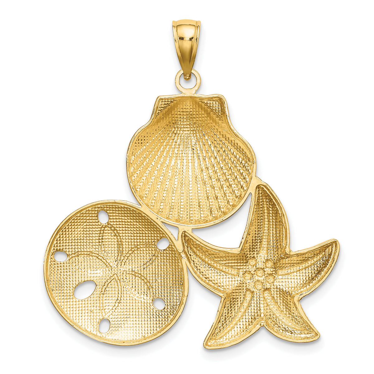 14k with White Rhodium Diamond-cut Scallop Starfish Sand Dollar Charm-K9388