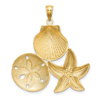 14k with White Rhodium Diamond-cut Scallop Starfish Sand Dollar Charm-K9388