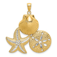 14k with White Rhodium Diamond-cut Scallop Starfish Sand Dollar Charm-K9388