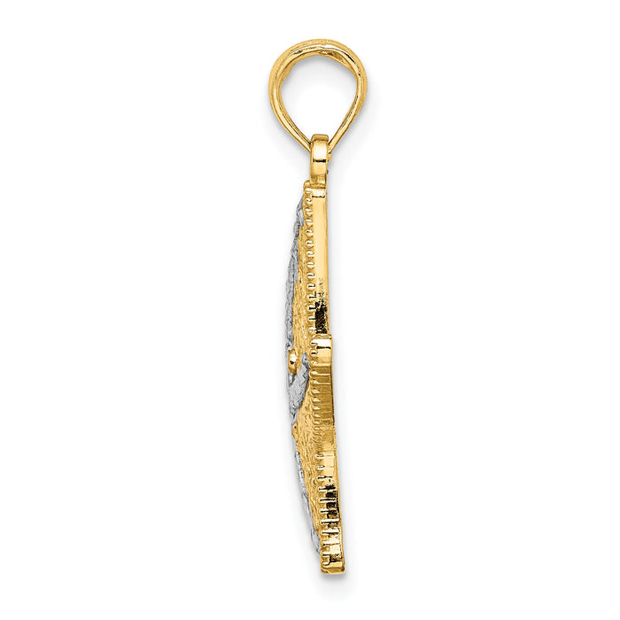 14K Rhodium Diamond-cut Small Starfish Charm-K9390