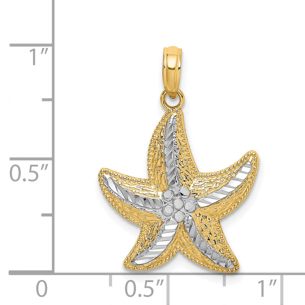 14K Rhodium Diamond-cut Small Starfish Charm-K9390