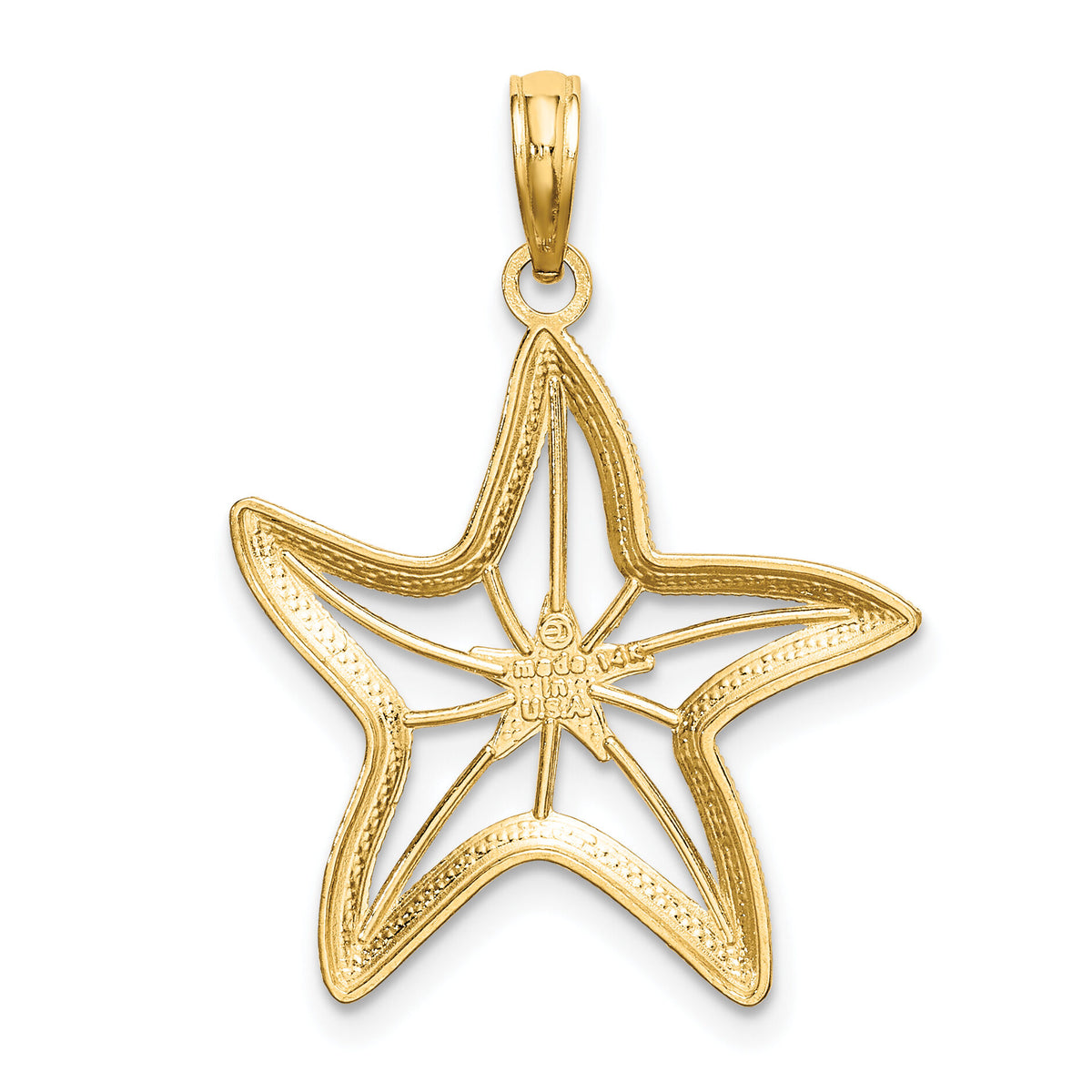 14K with White Rhodium Diamond-cut Starfish W/ Star Charm-K9393