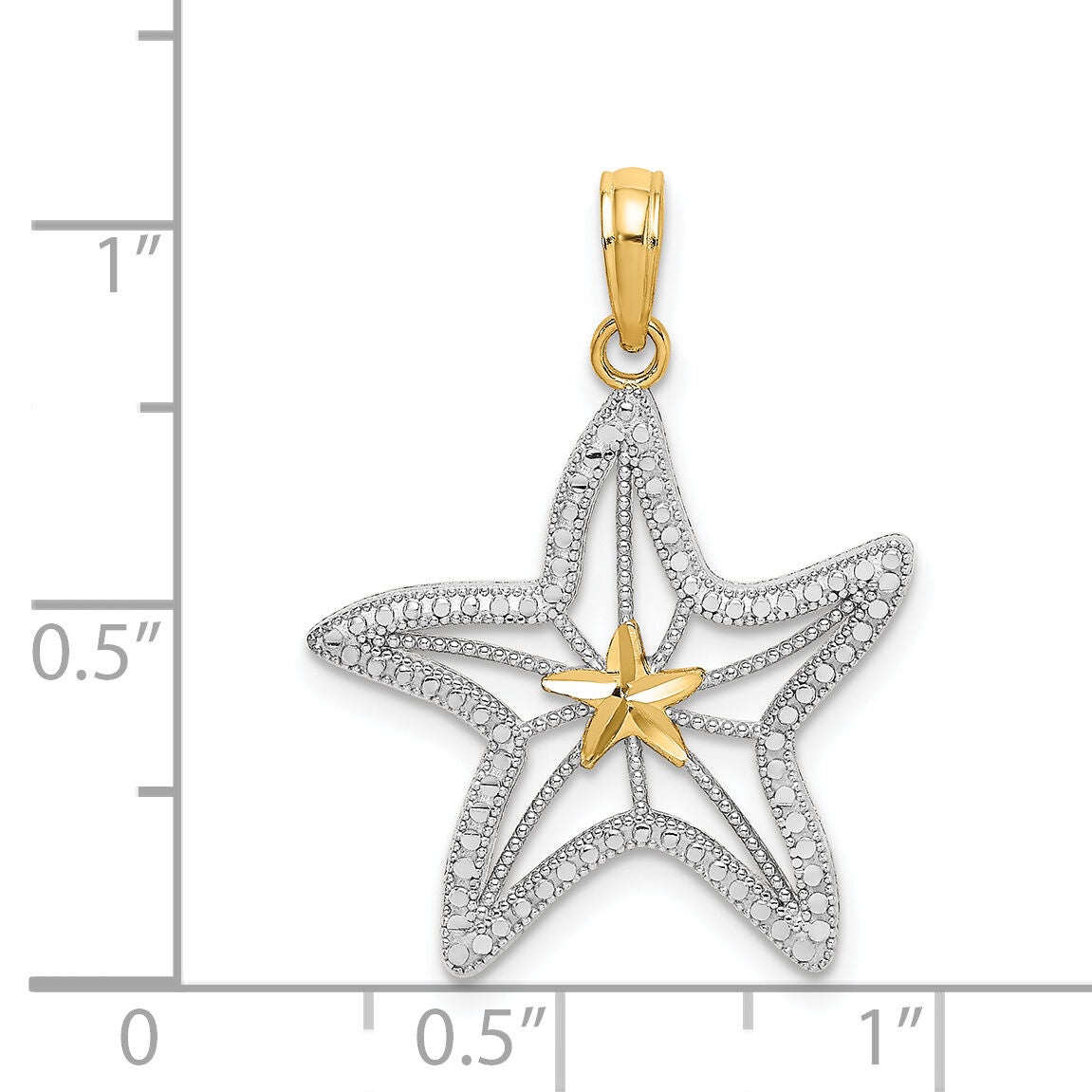 14K with White Rhodium Diamond-cut Starfish W/ Star Charm-K9393