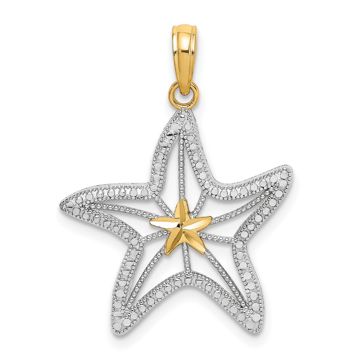 14K with White Rhodium Diamond-cut Starfish W/ Star Charm-K9393