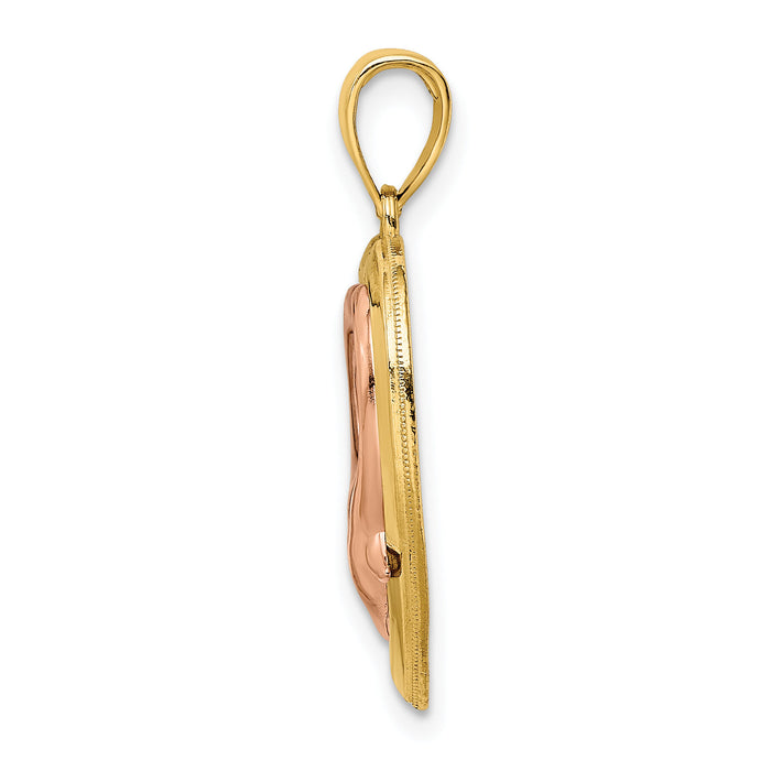 14K Two-Tone w/White Rhodium Dolphins In Heart Frame Charm-K9394