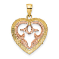 14K Two-Tone w/White Rhodium Dolphins In Heart Frame Charm-K9394