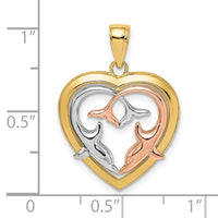 14K Two-Tone w/White Rhodium Dolphins In Heart Frame Charm-K9394