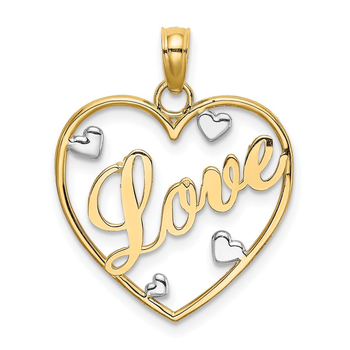 14k w/Rhodium LOVE w/Hearts Pendant-K9395