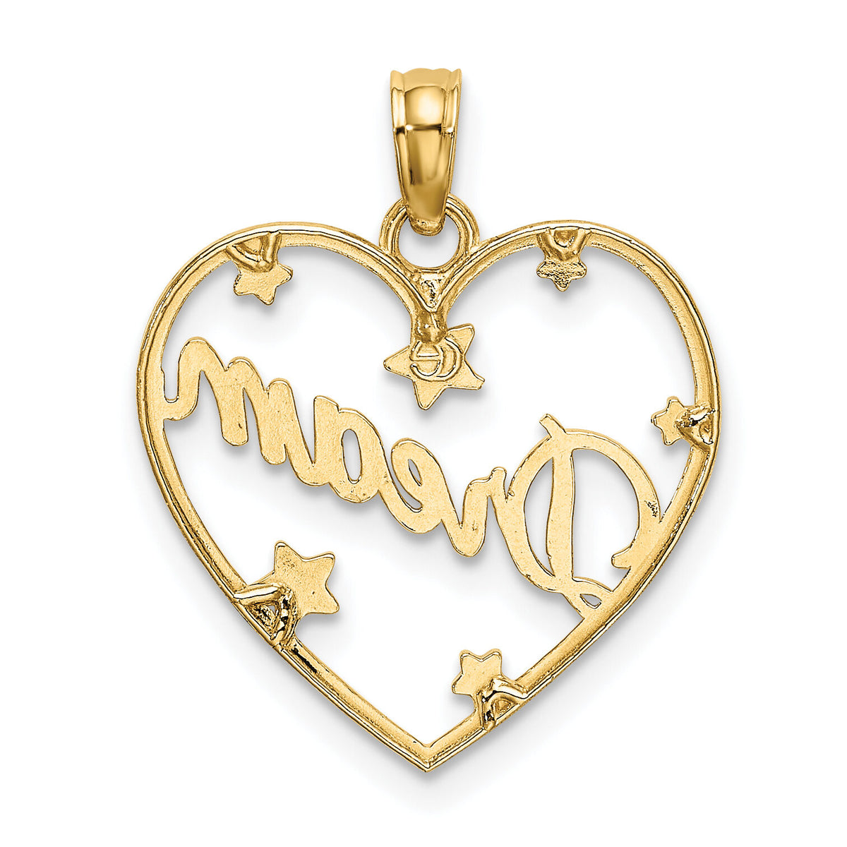 14k w/Rhodium Diamond-cut DREAM  Heart with Stars Charm-K9396