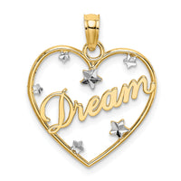 14k w/Rhodium Diamond-cut DREAM  Heart with Stars Charm-K9396
