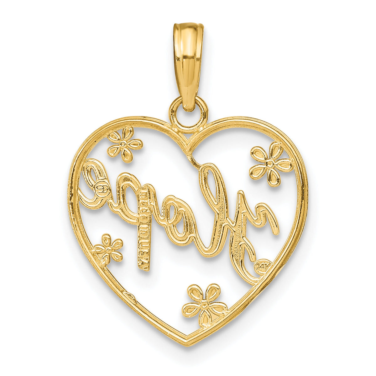 14k w/Rhodium Hope In Heart w/Flowers Charm-K9397