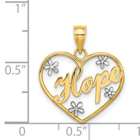 14k w/Rhodium Hope In Heart w/Flowers Charm-K9397
