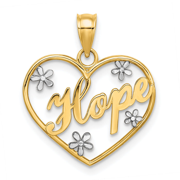 14k w/Rhodium Hope In Heart w/Flowers Charm-K9397