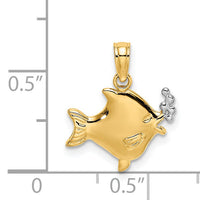 14k with White Rhodium 2-D Fish w/ Bubbles Charm-K9401