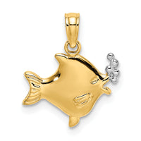 14k with White Rhodium 2-D Fish w/ Bubbles Charm-K9401