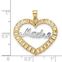 14k w/Rhodium MADRE  in Heart Charm-K9403