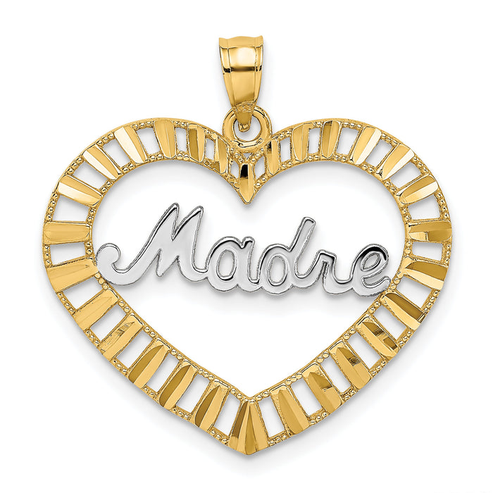 14k w/Rhodium MADRE  in Heart Charm-K9403