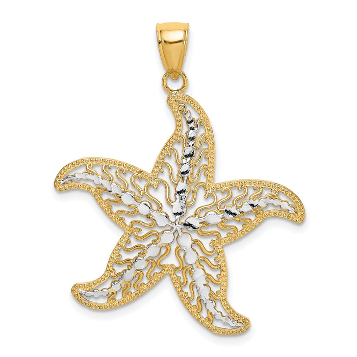 14K with White Rhodium Starfish Filigree Charm-K9405