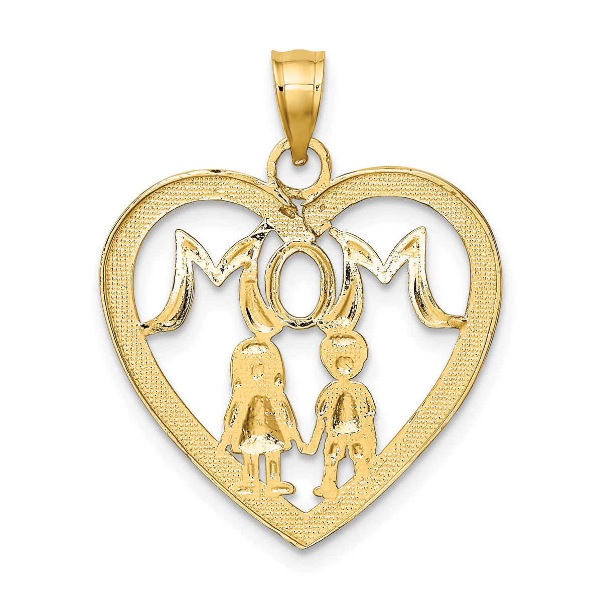 14k w/ Rhodium MOM Heart with 2 Kids Charm-K9407