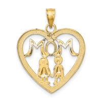 14k w/ Rhodium MOM Heart with 2 Kids Charm-K9407