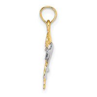 14K w/ Rhodium 2-D Polished Dolphins Charm-K9408
