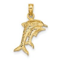 14K w/ Rhodium 2-D Polished Dolphins Charm-K9408