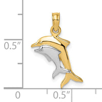 14K w/ Rhodium 2-D Polished Dolphins Charm-K9408