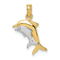 14K w/ Rhodium 2-D Polished Dolphins Charm-K9408