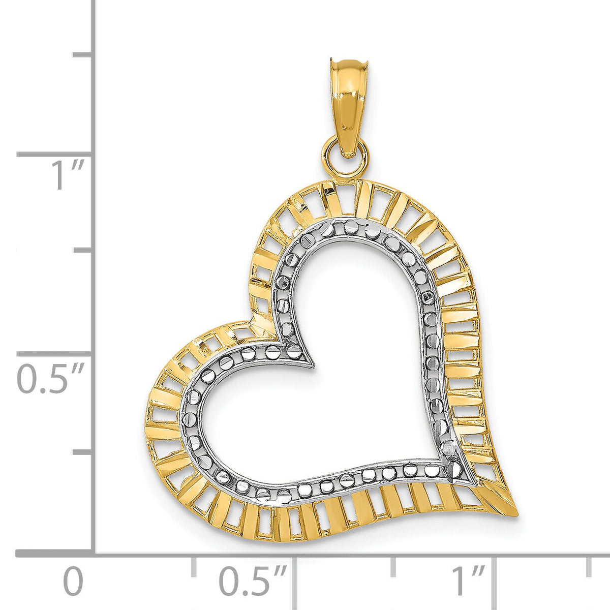 14k w/ Rhodium Diamond-cut Large Tilted Heart Charm-K9409