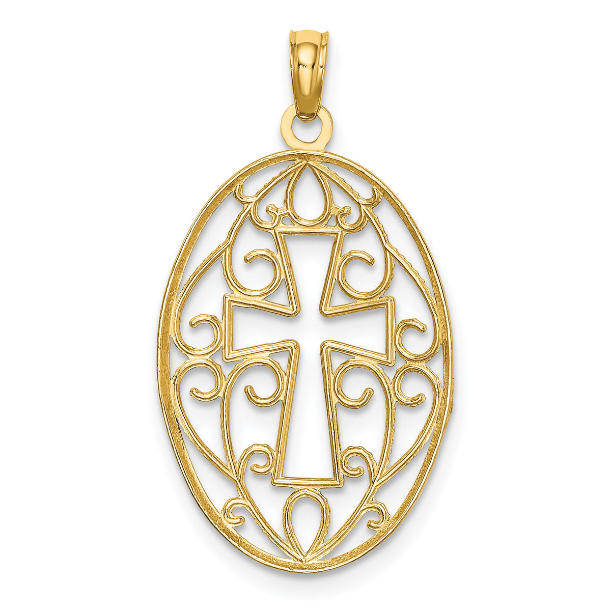 14K w/Rhodium Beaded Filigree Cross Charm-K9412