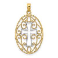 14K w/Rhodium Beaded Filigree Cross Charm-K9412