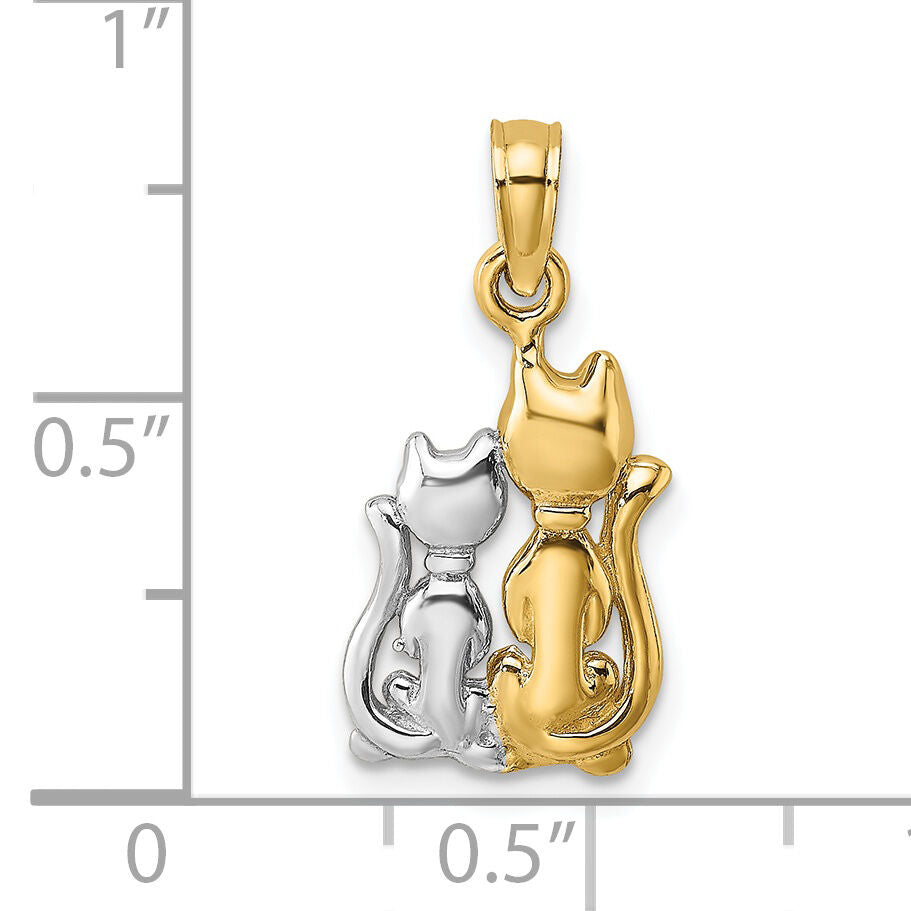 14k w/ Rhodium Polished Cat and Kitten Charm-K9413